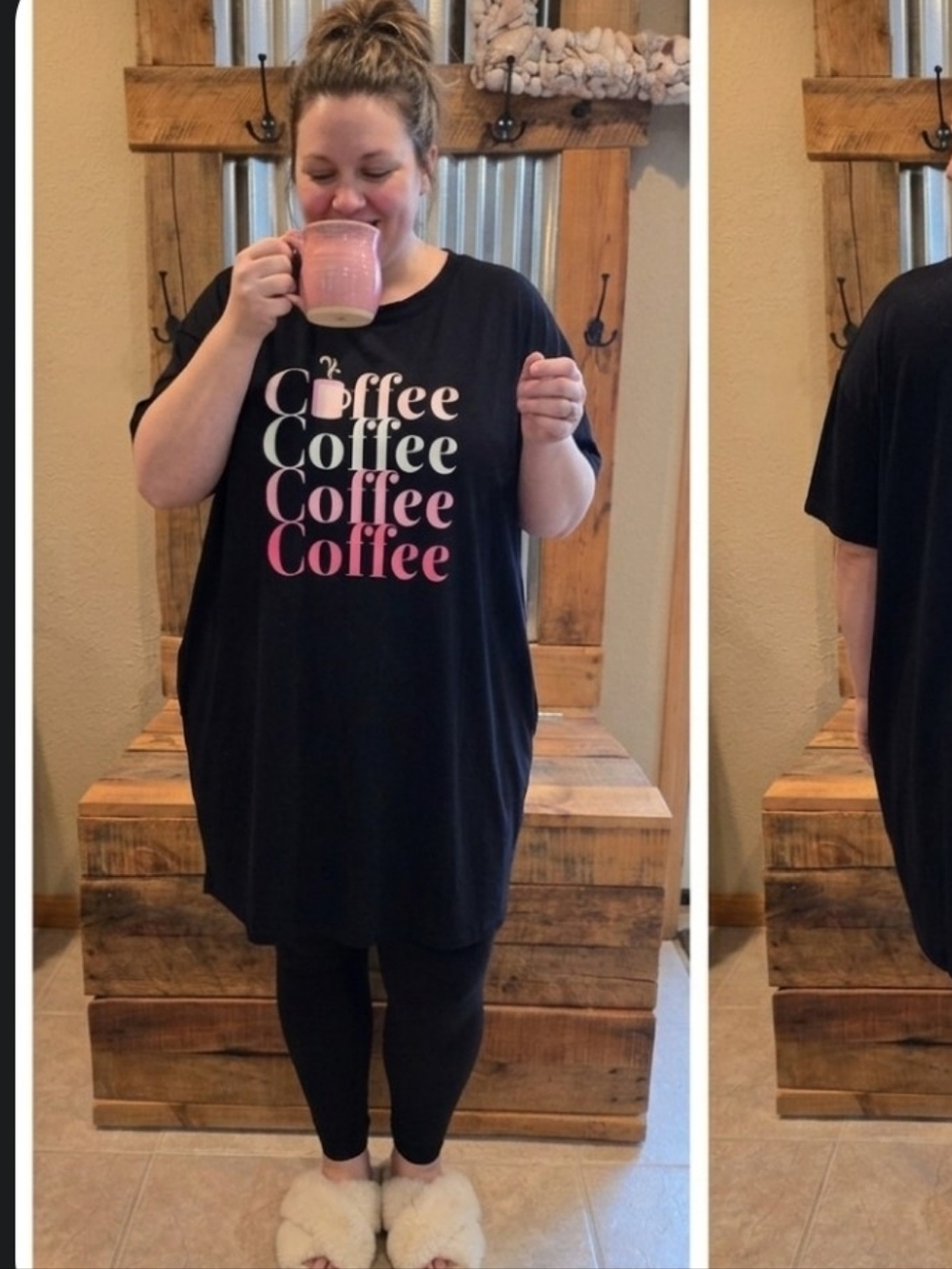 COFFEE long Black T Shirt Nightie L-XL Joyspun